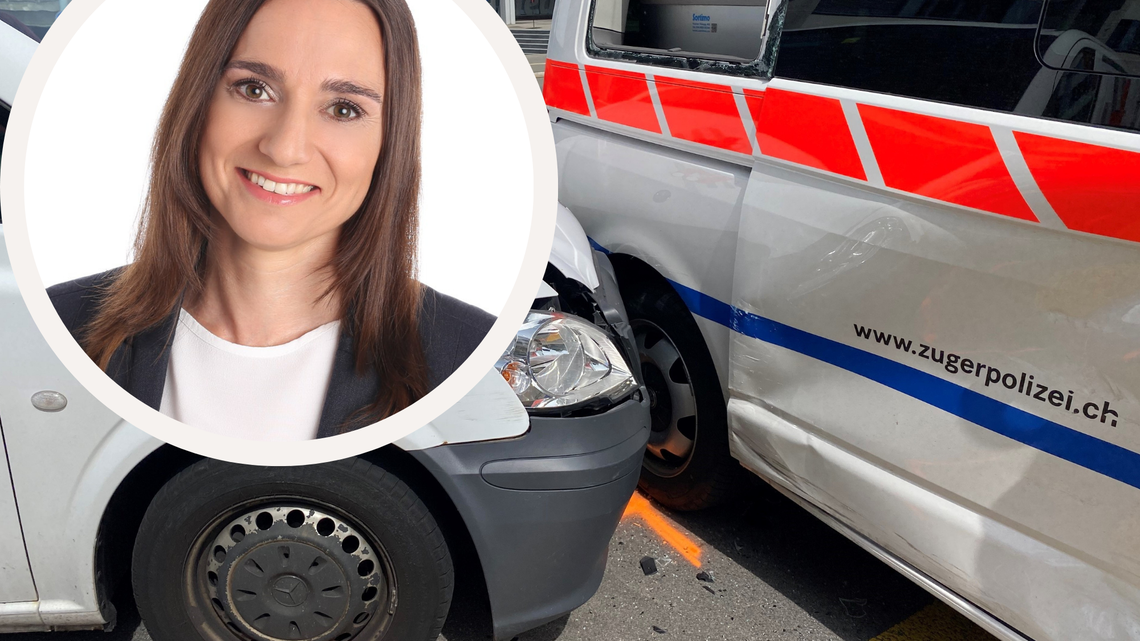 Nach einem Unfall zwischen einem Polizeiauto und einem Lieferwagen erklärt Polizeisprecherin Judith Aklin, wie du dich im Notfall richtig verhältst.
