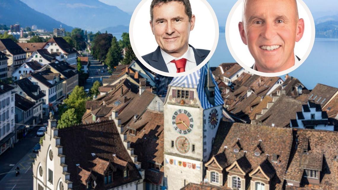 André Wicki und Roman Küng (rechts) der SVP Stadt Zug sind für die Erneuerungswahlen nominiert.