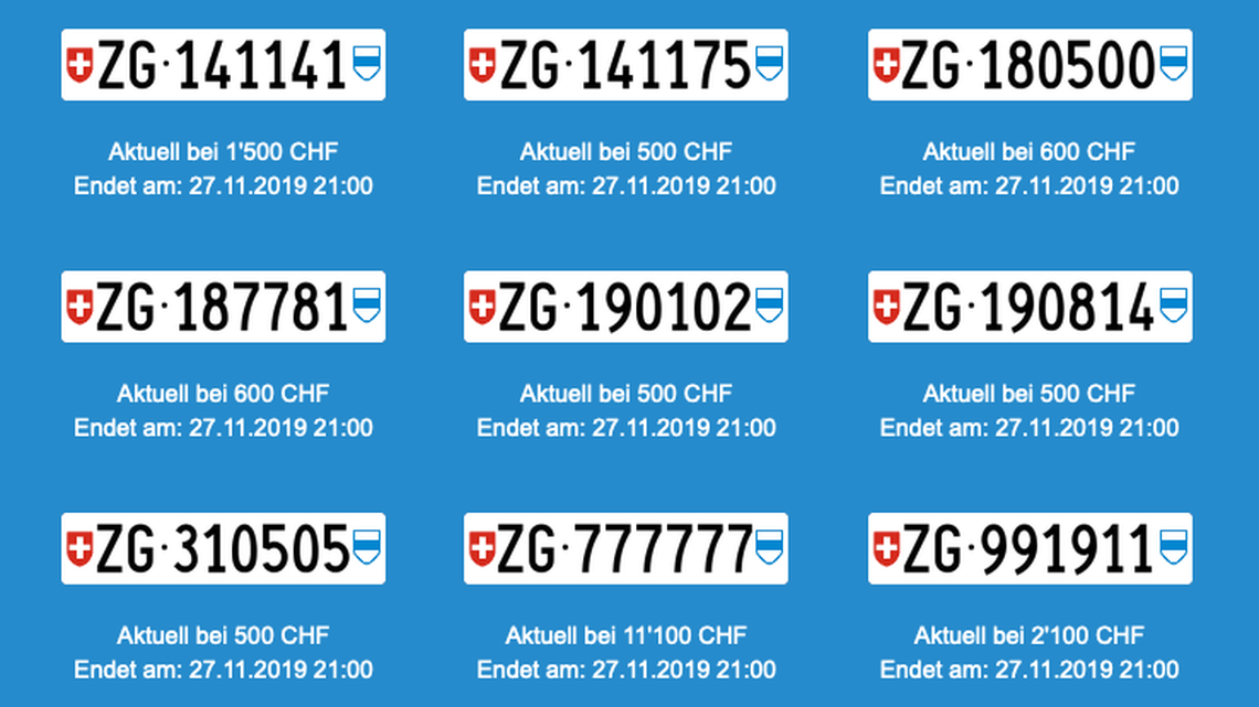 Sechs mal die Sieben: Kennzeichen ZG 777 777 kostet über 11’000 Franken