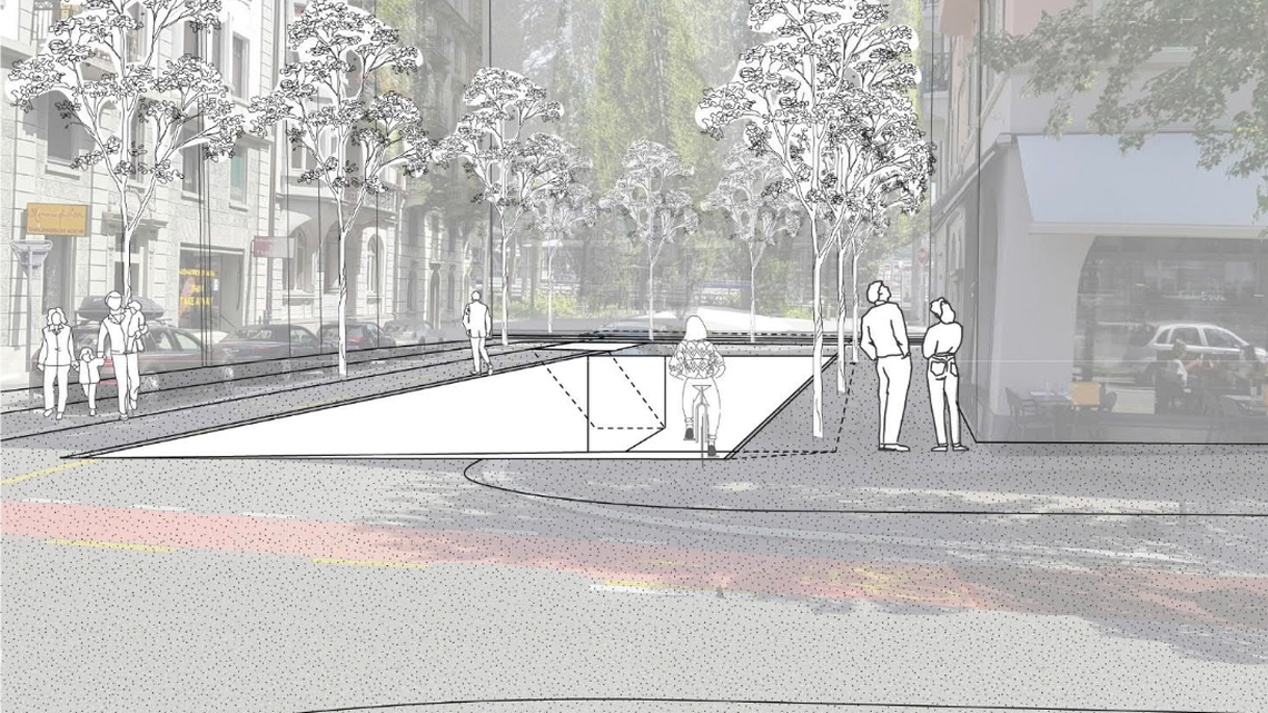 Eine erste Visualisierung der Rampe, die neu von der Waldstätterstrasse in den Bahnhof führen soll.