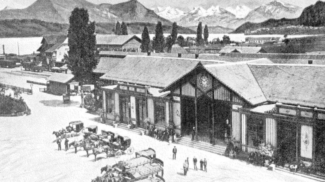 Der erste und unglamouröse Luzerner Bahnhof (1859 bis 1895).