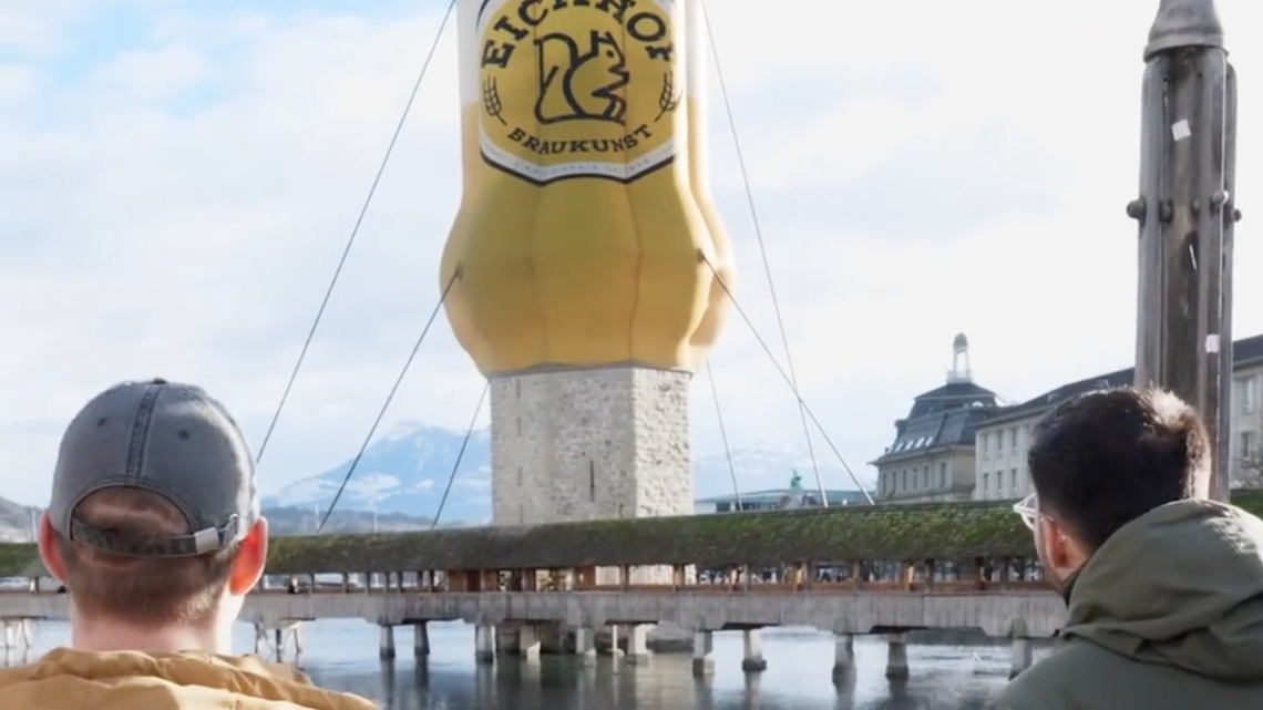 Luzerner Wasserturm als Bierdose verkleidet?