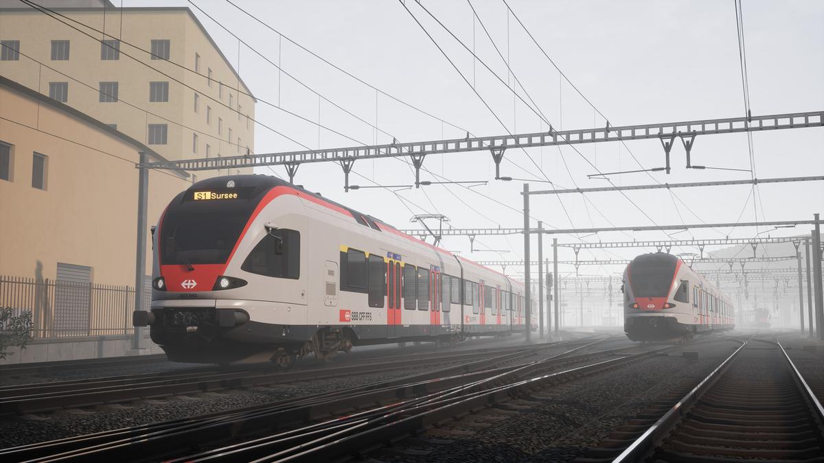 So präsentiert sich Gleisfeld des Luzerner Bahnhofs im Spiel «Train World Sim 2». Links im Bild das Gebäude des Kino Capitol.