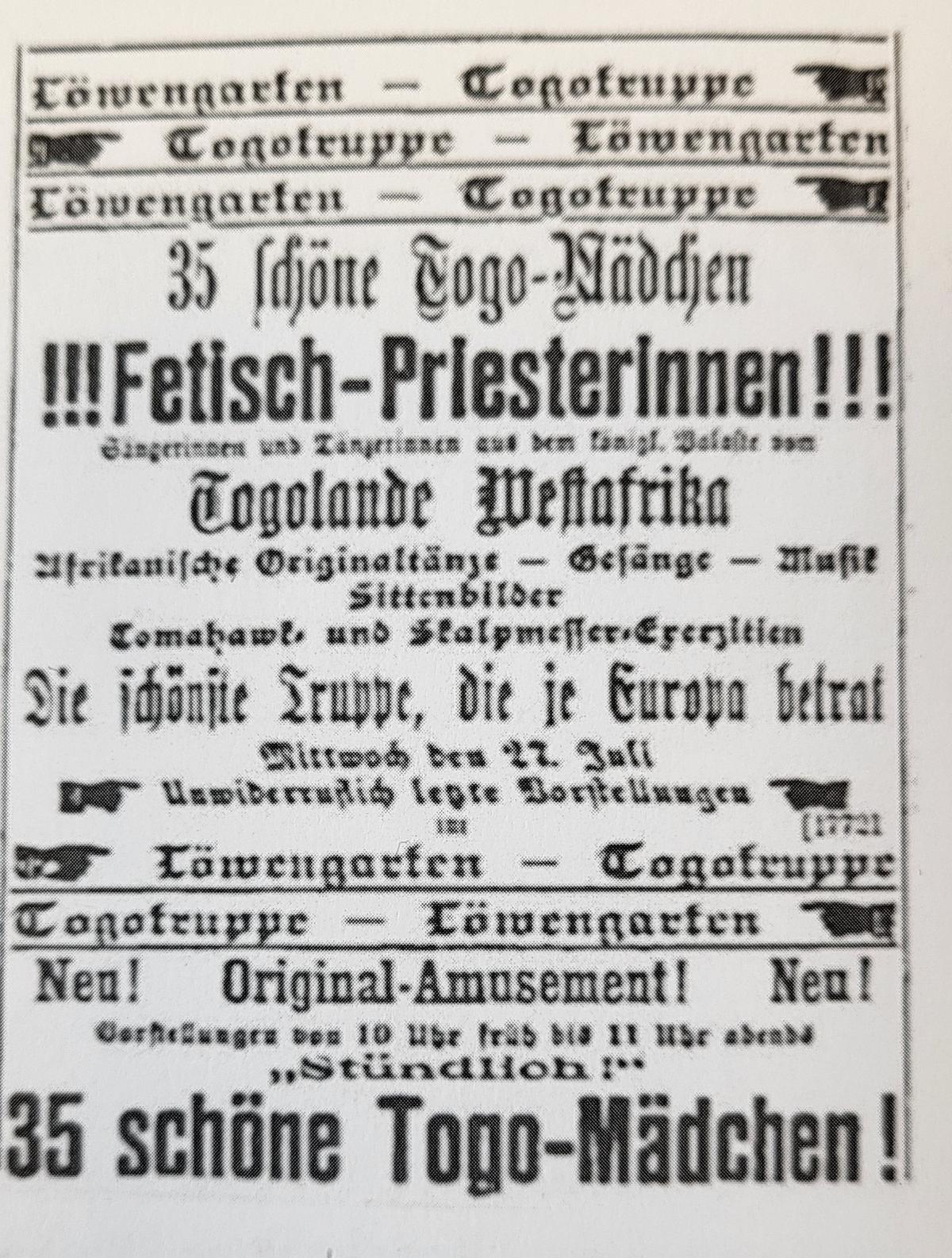 Mittels Inserat im Luzerner Tagblatt wurden die «Fetisch Priesterinnen» beworben.