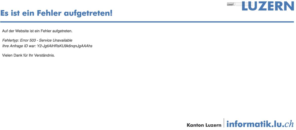 Bei gewissen kantonalen Webseiten stiessen Luzerner am Samstag auf eine Fehlermeldung.