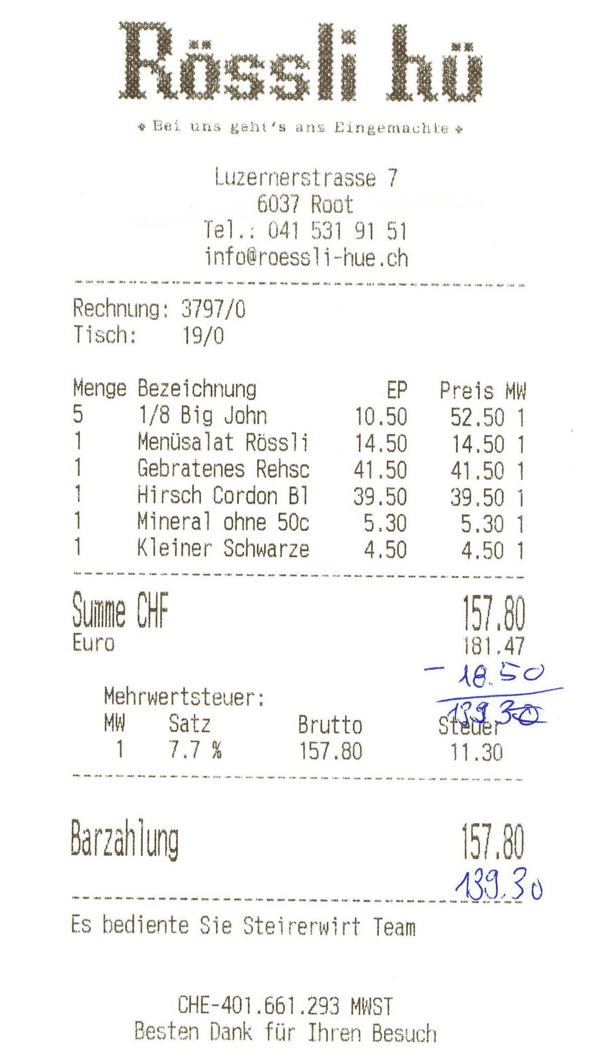 Die Rechnung gibt es auch im «Rössli hü» zuletzt.