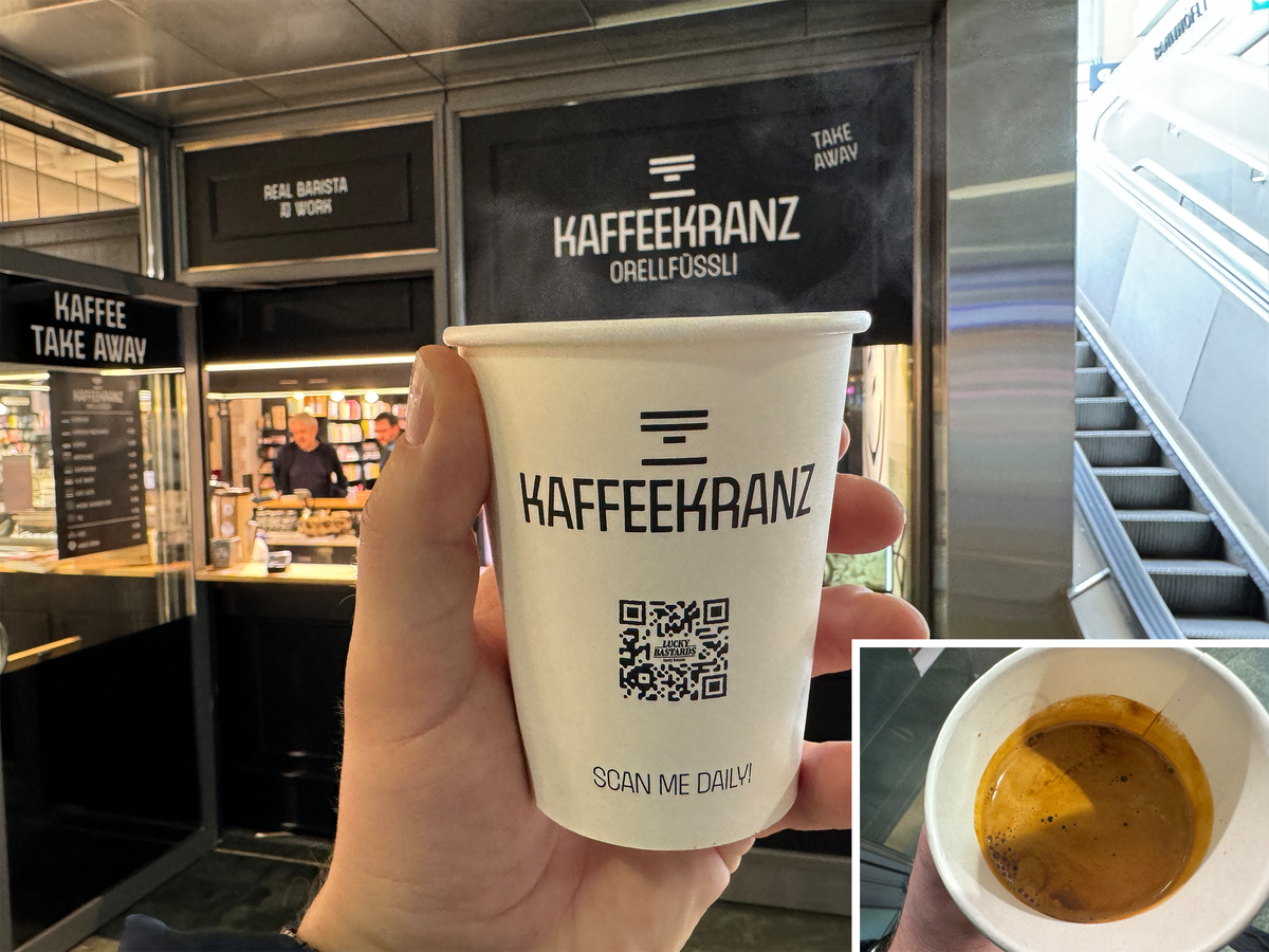 Kaffee vom Kaffeekranz am Bahnhof Luzern.
