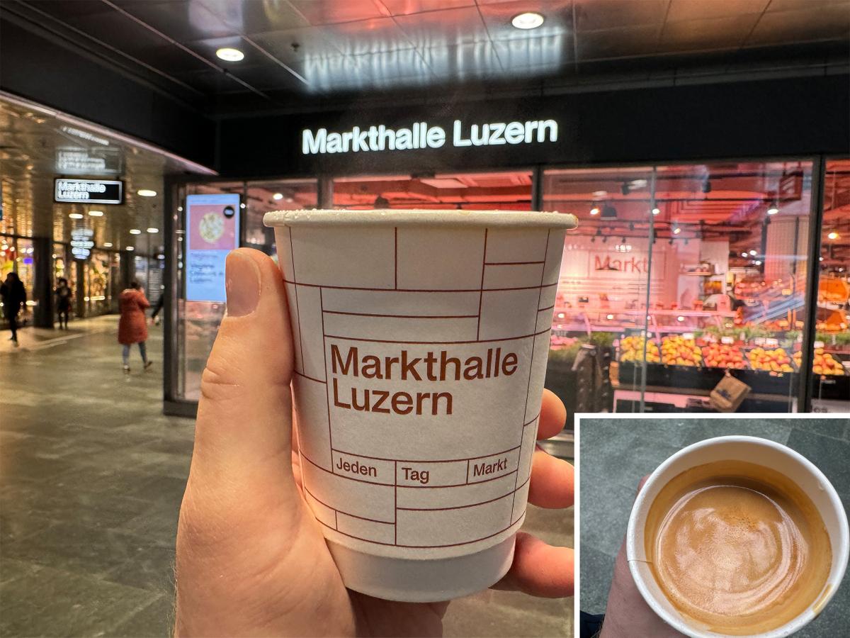 Kaffee aus der Markthalle am Bahnhof Luzern.