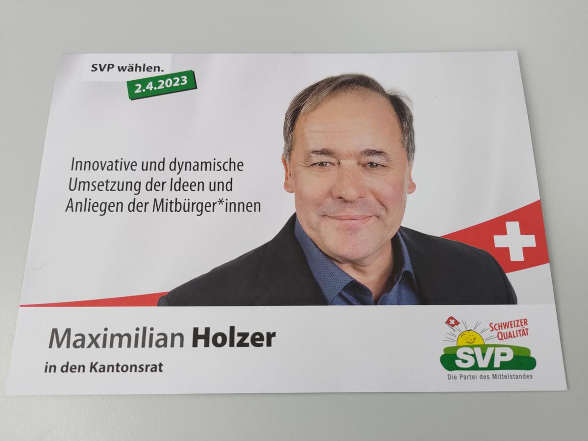 SVP-Kantonsratskandidat Maximilian Holzer gendert auf seinem Flugblatt.