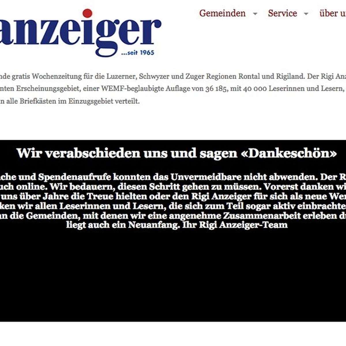Mediensterben geht weiter: «Rigi Anzeiger» ist eingestellt