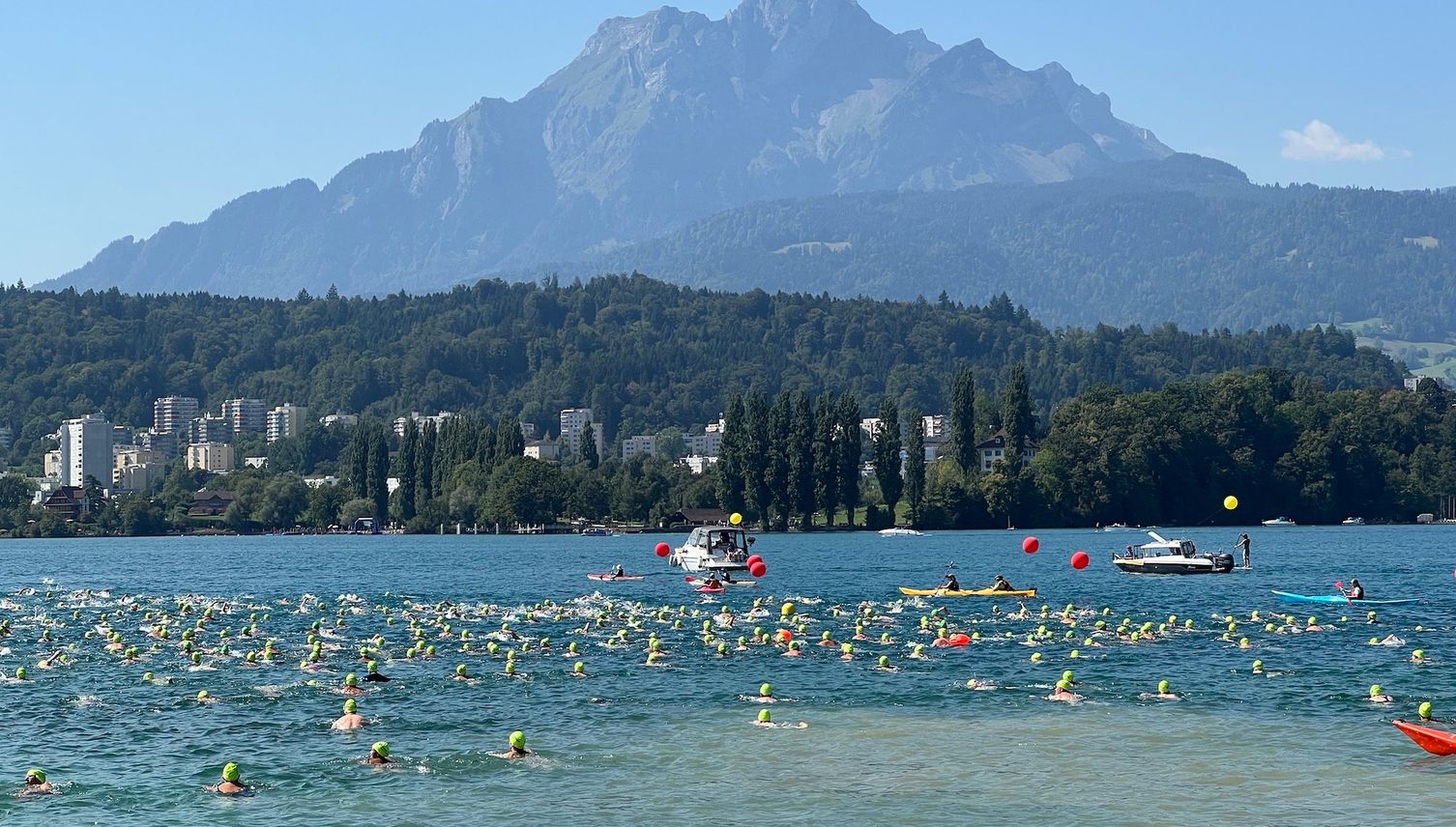 So sieht es aus, wenn 500 Schwimmer den See überqueren
