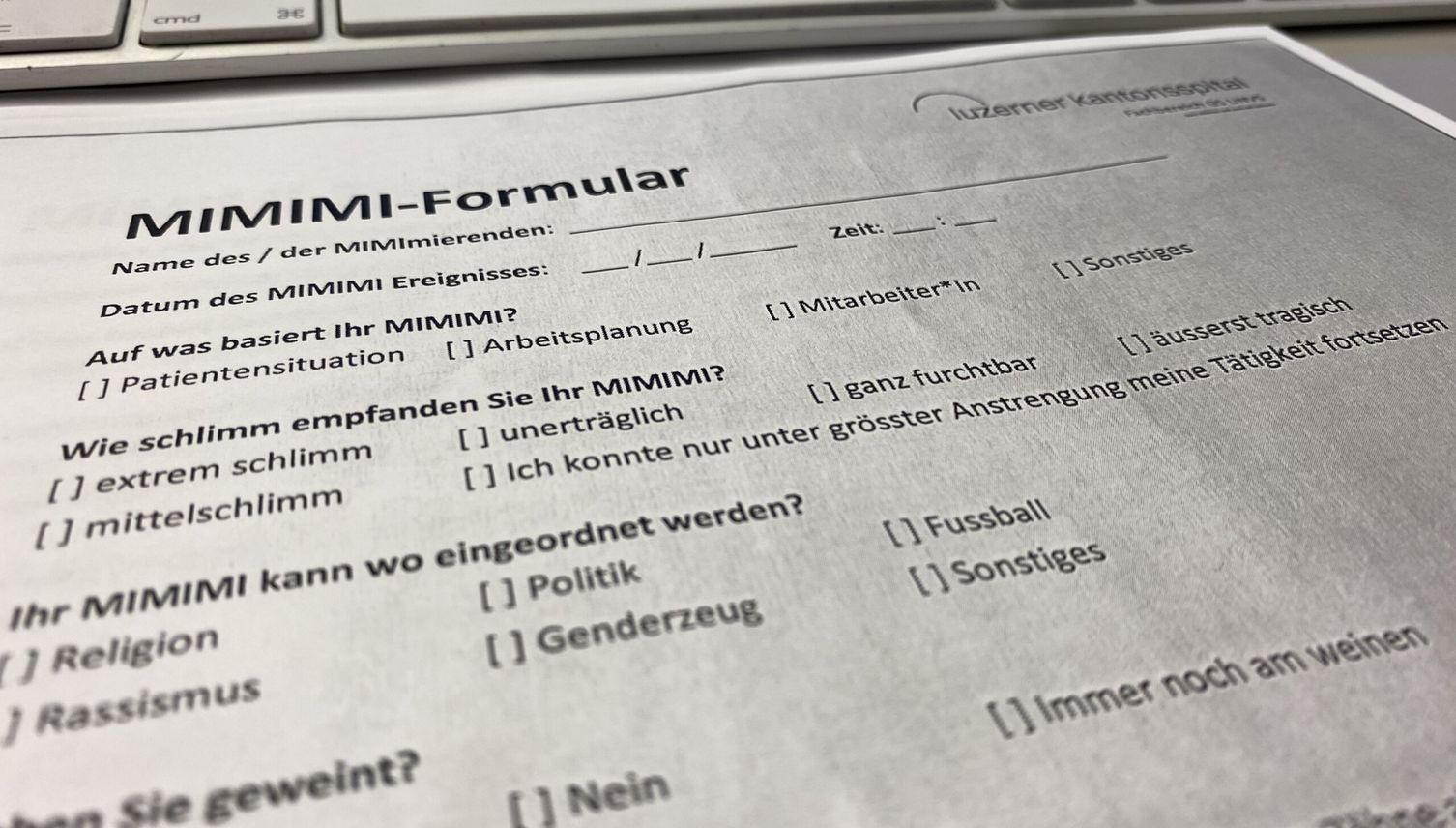 Luzerner Kantonsspital: «Mimimi»-Formular macht die Runde