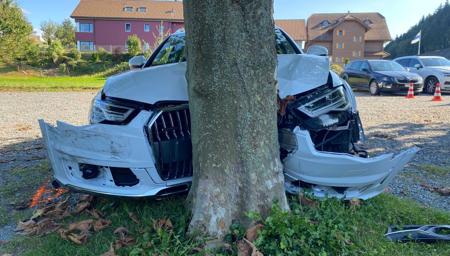 Rentner kracht in fünf Autos und einen Baum