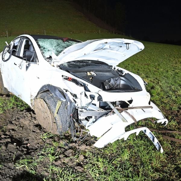 Auto kommt von der Strasse ab und wirbelt durch die Luft