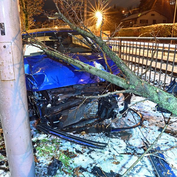 Autofahrer flüchtet vor Polizei und knallt in Baum
