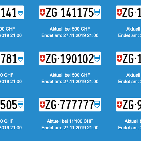 Sechs mal die Sieben: Kennzeichen ZG 777 777 kostet über 11’000 Franken
