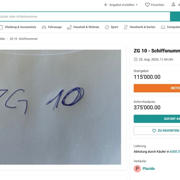 Unbekannter versteigert zweites «ZG 10» Nummernschild