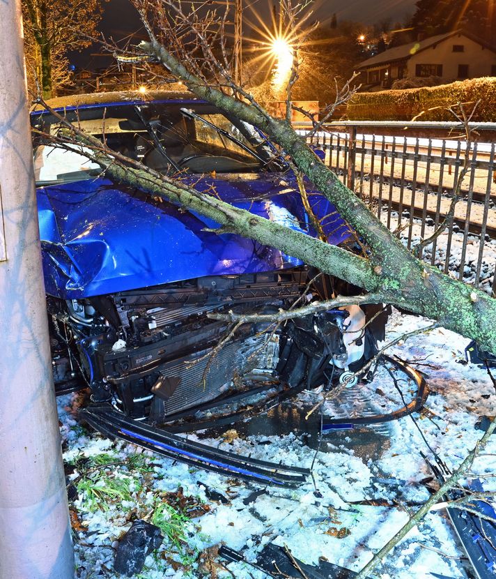 Autofahrer flüchtet vor Polizei und knallt in Baum