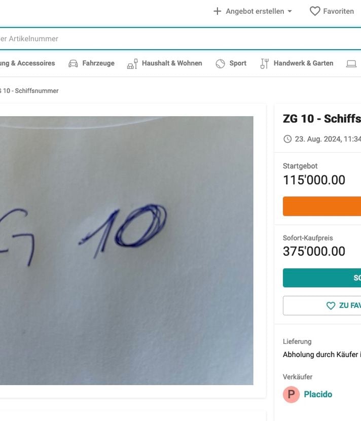 Unbekannter versteigert zweites «ZG 10» Nummernschild
