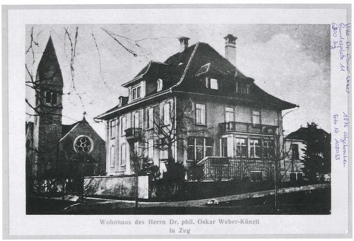Die klassizistische Villa mitten auf dem Bundesplatz musste weichen. (Bild Denkmalpflege Zug)