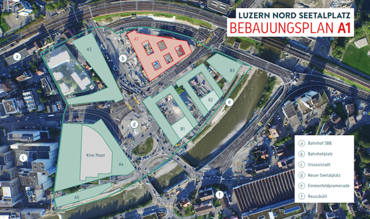 Auf diesem Baufeld möchte der Kanton Luzern seine Verwaltung zentralisieren. 90 Prozent der knapp 28’000 Quadratmeter Geschossfläche sind fürs Arbeiten gedacht. Fünf Geschosse sind Standardhöhe, plus ein Hochhaus.