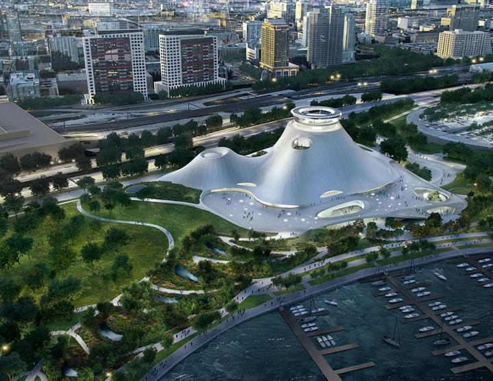 Visualisierung des Lucas Museums, entworfen von chinesischen Architekten Ma Yansong, MAD Architects.