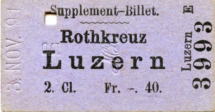 <p>Ein Billett nach Luzern, welches damals noch für 40 Rappen zu haben war (Bild: zvg. Beat Lutiger, Urs Egloff)</p>
