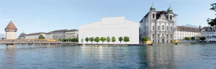 Fotomontage der Salle Modulable am Standort Theaterplatz: zu eng.