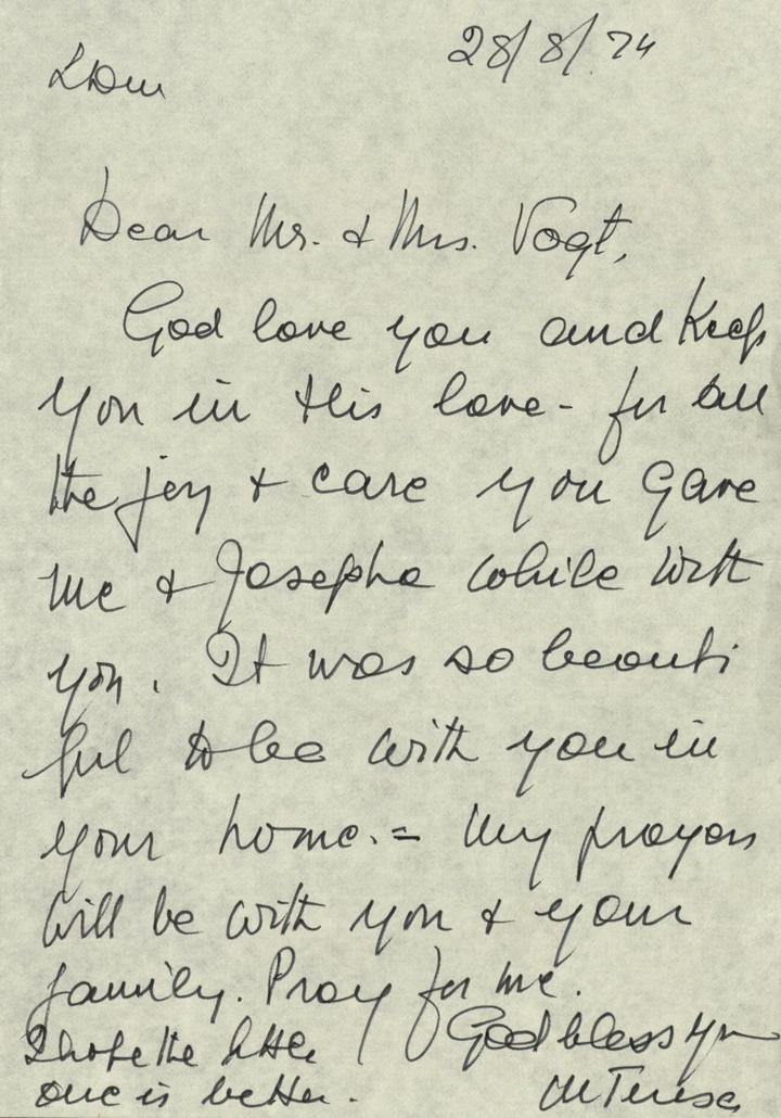 <p>Ein Brief von Mutter Teresa an Eugen Vogt und seine Frau. (Bild: Staatsarchiv Luzern)</p>