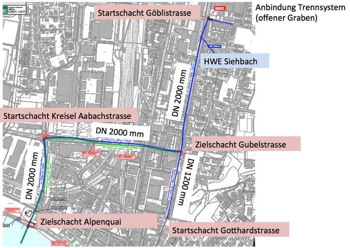 <p>Die Leitung wird unter der Aabachstrasse, der Gubel- und der Industriestrasse realisiert.</p>