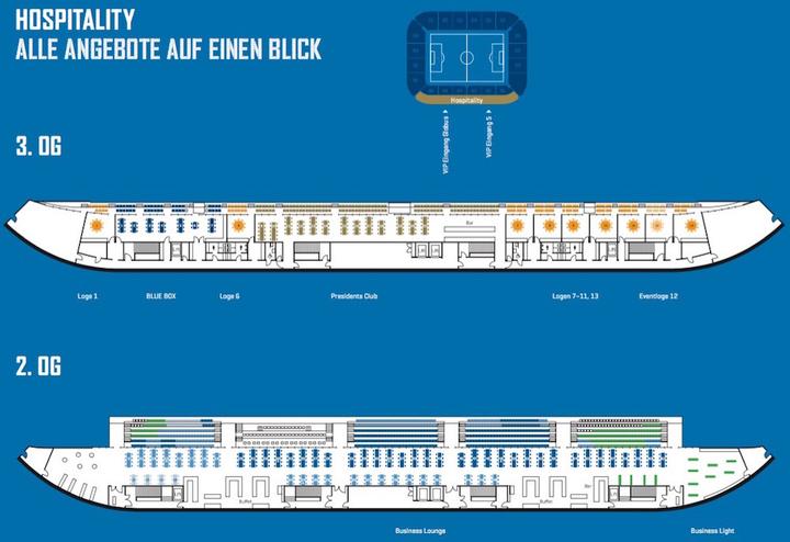 <p>Grundrisse des zweiten und dritten Obergeschosses der Swissporarena. Hier sieht man, welche VIP-Bereiche wo angesiedelt sind.</p><p> </p>