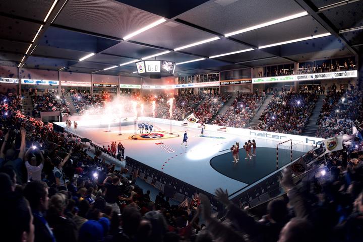 <p>Die Sport- und Eventhalle soll Platz bieten für 4’000 Zuschauer. (Visualisierung: Raumgleiter AG, Zürich)</p>