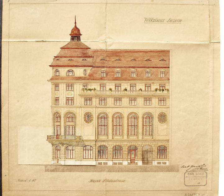 <p>Zeichnung von Architekt Carl Griot für das Luzerner «Volkshaus».</p>