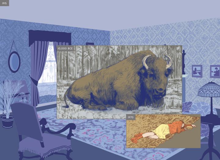 <p>Der Büffel aus der Geschichte «Here» von Richard McGuire. (Bild: Here; Richard McGuire, Pantheon Books, 2014)</p>