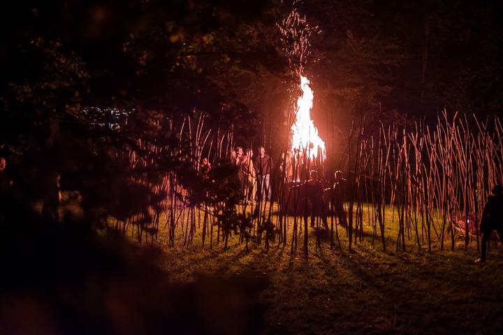 <p>Das Feuer sorgt für eine ganz besondere Stimmung im Schlosspark Buonas. (Bild: Raphael Haefliger)</p>